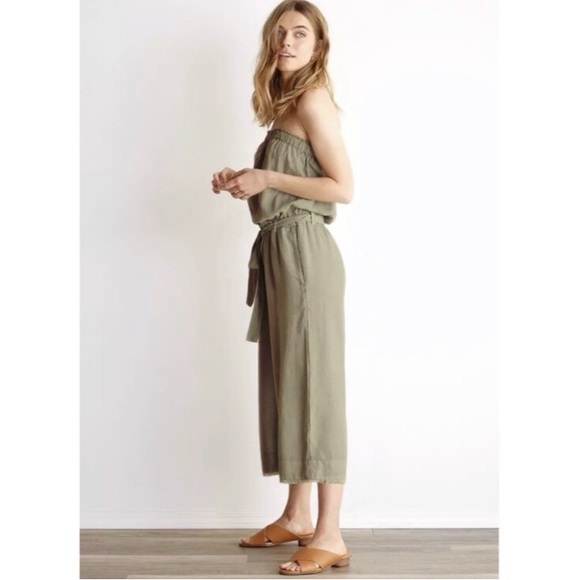 Anthropologie Cloth & Stone Strapless Wide Leg Jumpsuit | Khaki Boho - Picture 3 of 13